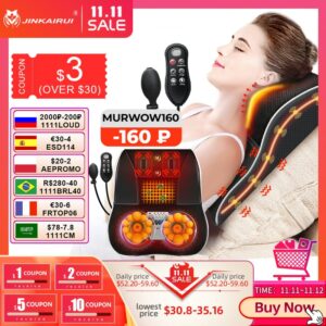 Jinkairui Electric Shiatsu Head Neck Cervical Ttraction Body Massager Car Back Pillow with Heating Vibrating Massage Device 1