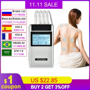 15 Modes Electric Pulse Massager 4 Output EMS Nerve Muscle Stimulator Low Frequency Physiotherapy Treatment Tens Machine