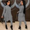 CM.YAYA Active Houndstooth Sweatsuit Women's Set Long Tops Legging Pants Suit Streetwear Tracksuit Two Piece Set Fitness Outfit